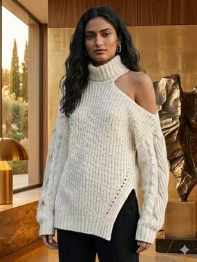 Jonathan Simkhai Aubrey Traveling Cable Knit Sweater One Shoulder NWT Size Small